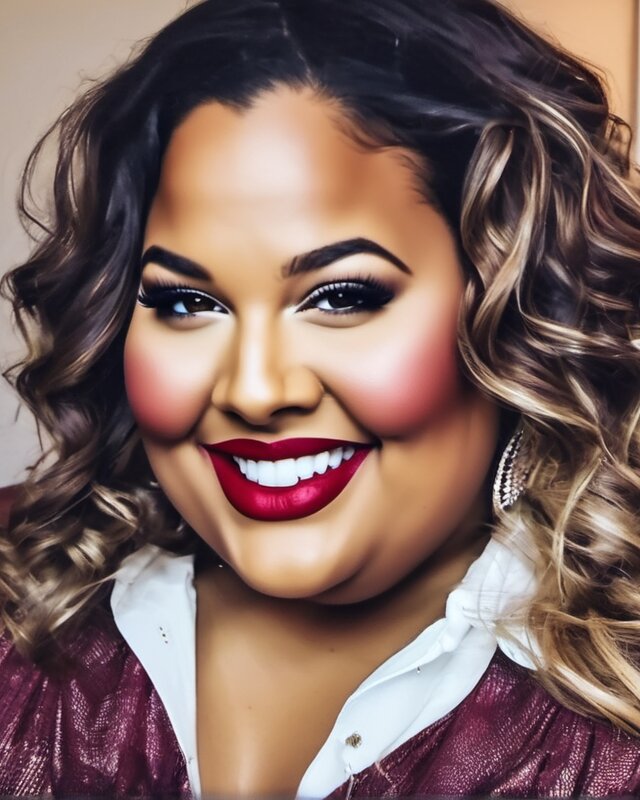 AI-generated portrait of Cleo, a fictional character (plus-size & glamorous)