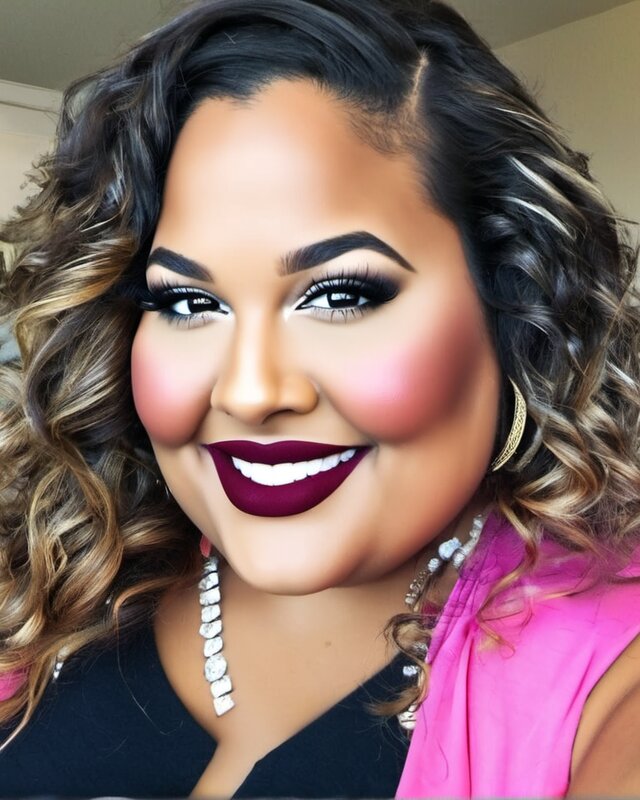 AI-generated portrait of Cleo, a fictional character (plus-size & glamorous)