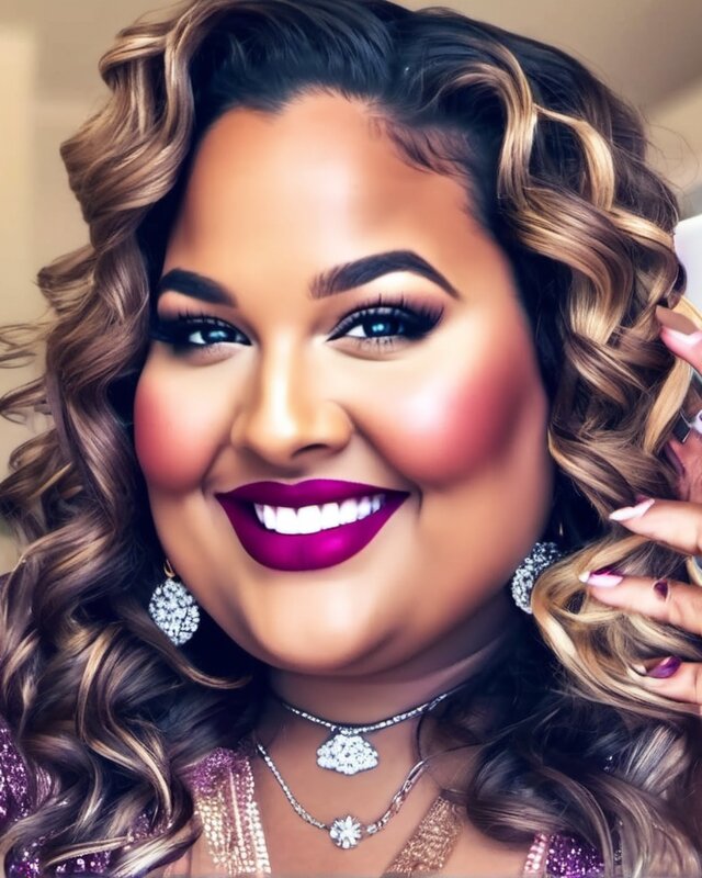 AI-generated portrait of Cleo, a fictional character (plus-size & glamorous)
