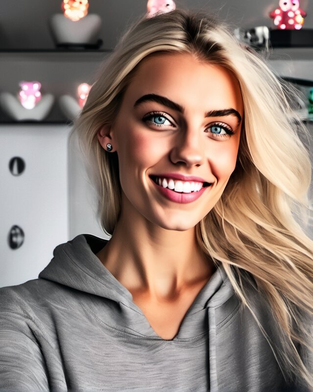 AI-generated portrait of Poppy, a fictional character (petite e-girl · bubbly)