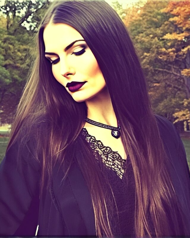 AI-generated portrait of Raven, a fictional character (elegant goth)