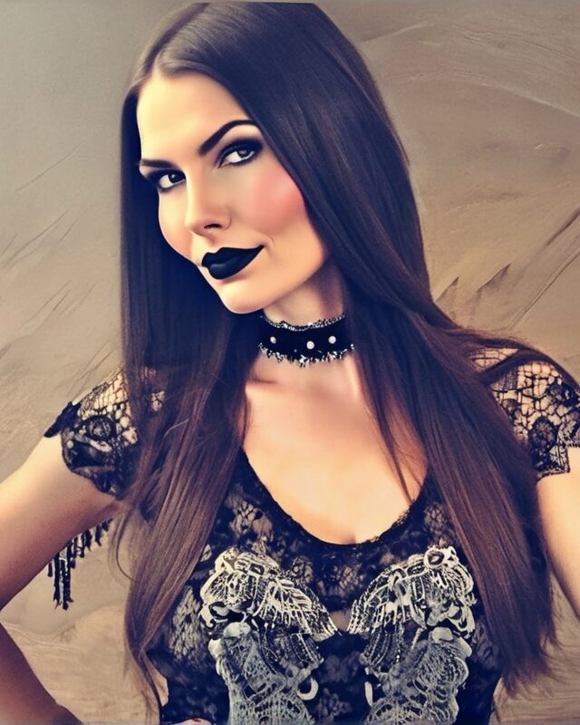 AI-generated portrait of Raven, a fictional character (elegant goth)