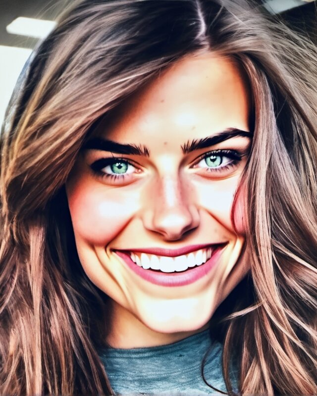 AI-generated portrait of Roxie, a fictional character (goofy & a little wild)