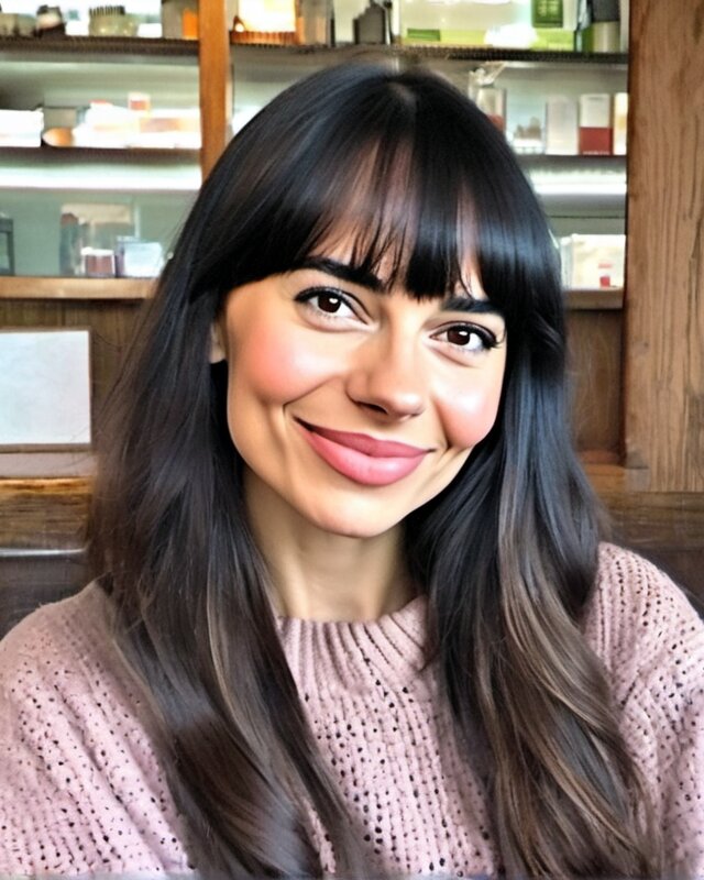 AI-generated portrait of Yumi, a fictional character (sweet & a little shy)